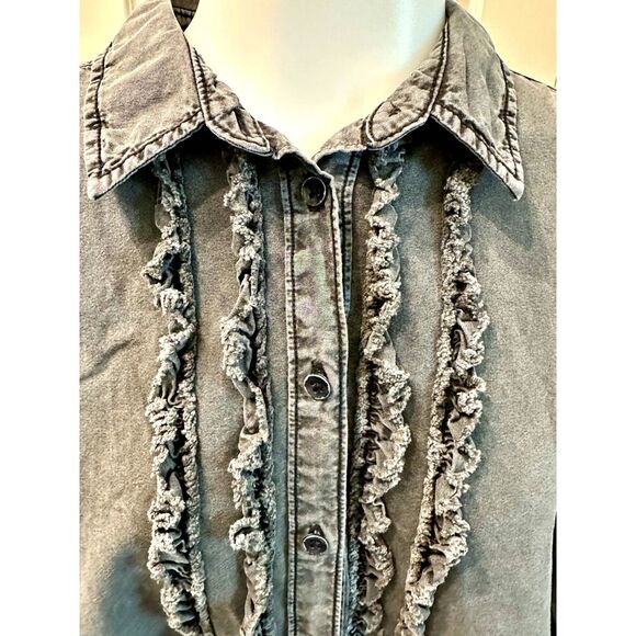 Pilcro by Anthropoligie Denim Ruffle Long Sleeve Button Down - Medium - Picture 4 of 4